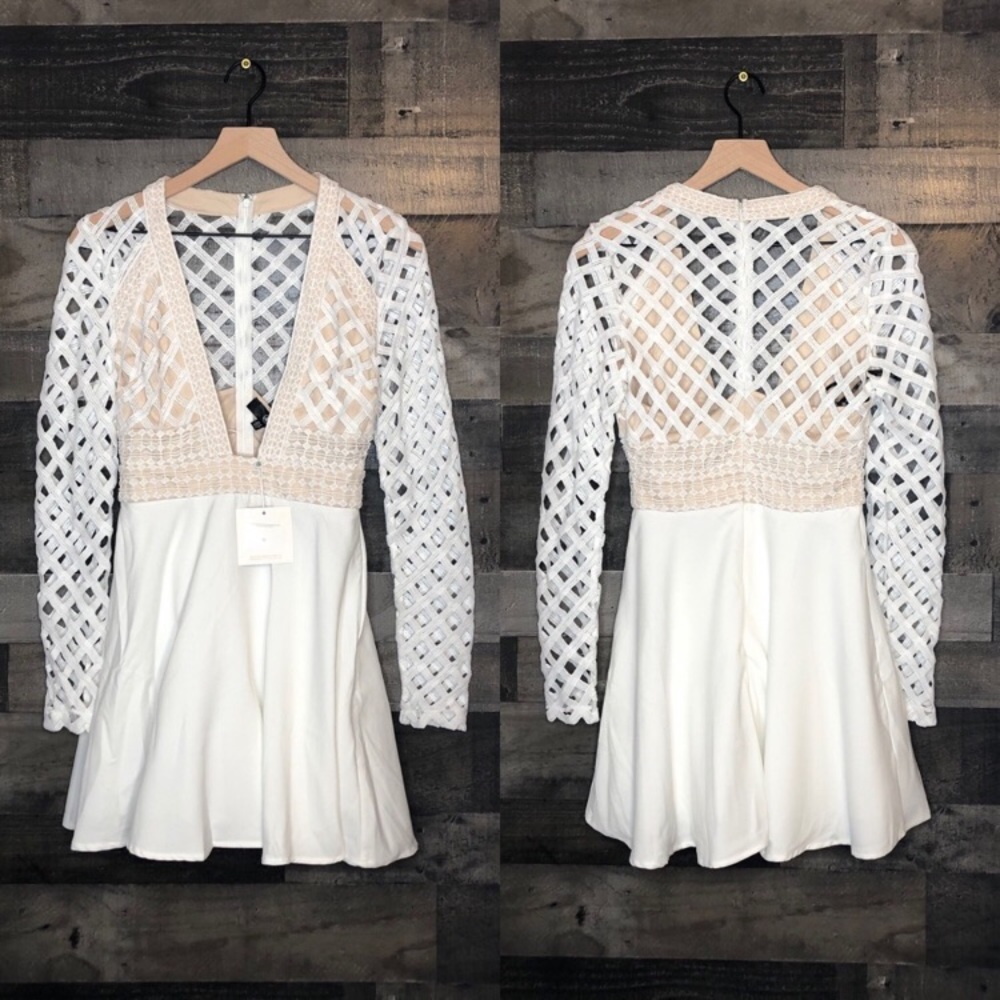 Missguided Lace Plunge Long Sleeve Skater Dress